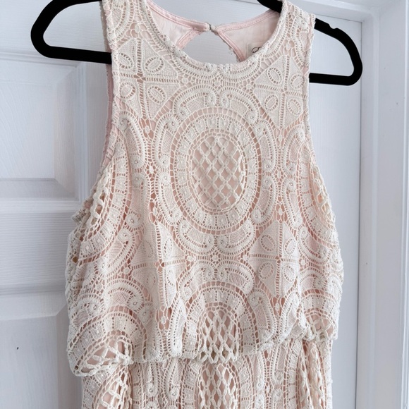 ELIZA J Crochet Lace Maxi Dress Cream Blush Sleeveless Keyhole Back Size 8 - Picture 5 of 14